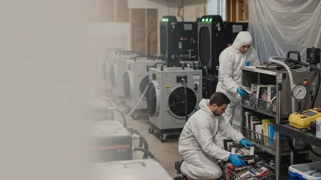 Contents being dried and salvaged after a water damage event