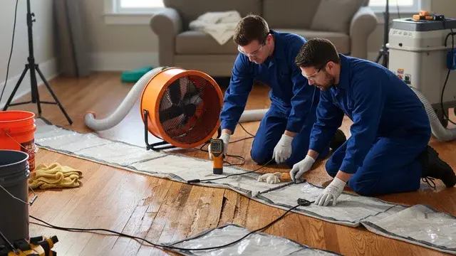 Professional hardwood floor drying after a water event