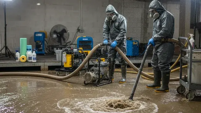 Sewer water extraction with dedicated submersible pumps and PPE