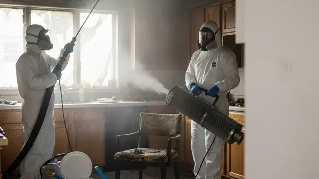 Smoke odor removal with thermal fogging and deodorization equipment