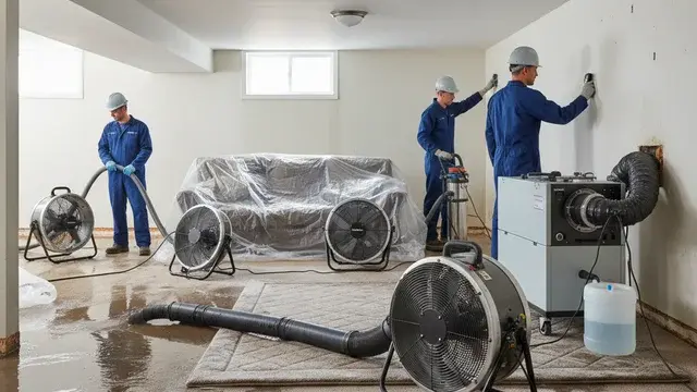 Water mitigation equipment set up to prevent secondary damage after a water loss