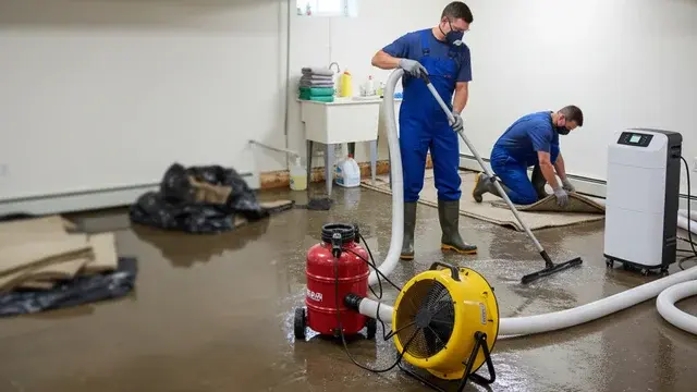 Water removal and cleanup services being performed in a residential property